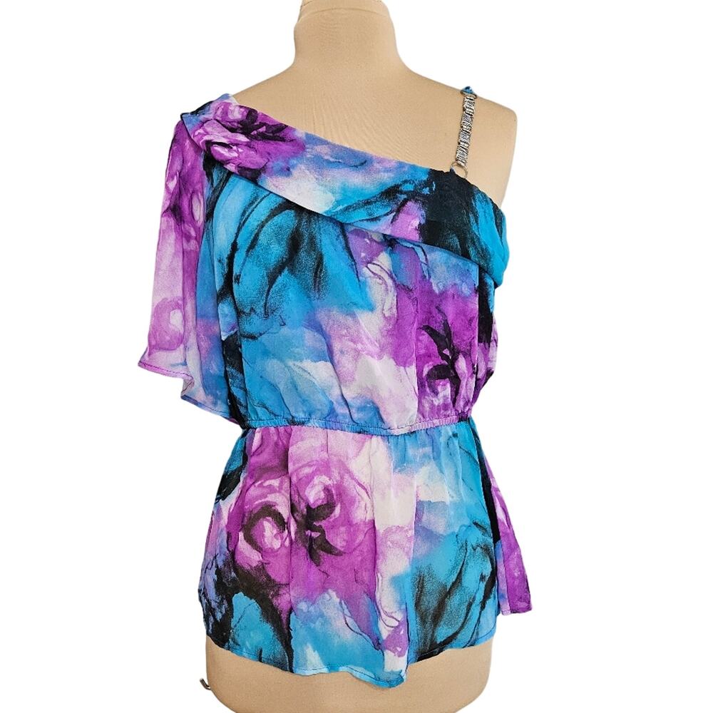 Torrid Top Womens One Shoulder Plus Size 0X Bling Strap Watercolor Blue Purple